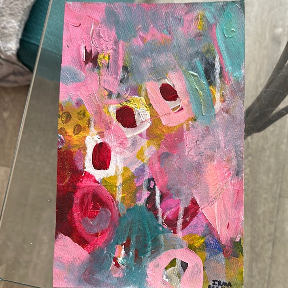 Vibrant Abstract Canvas in Pink and Teal hand made